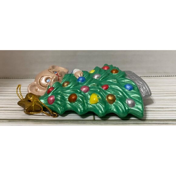 Vintage Handpainted Christmas Mouse Tree Ornament 1980's Hobbyist - Picture 3 of 3